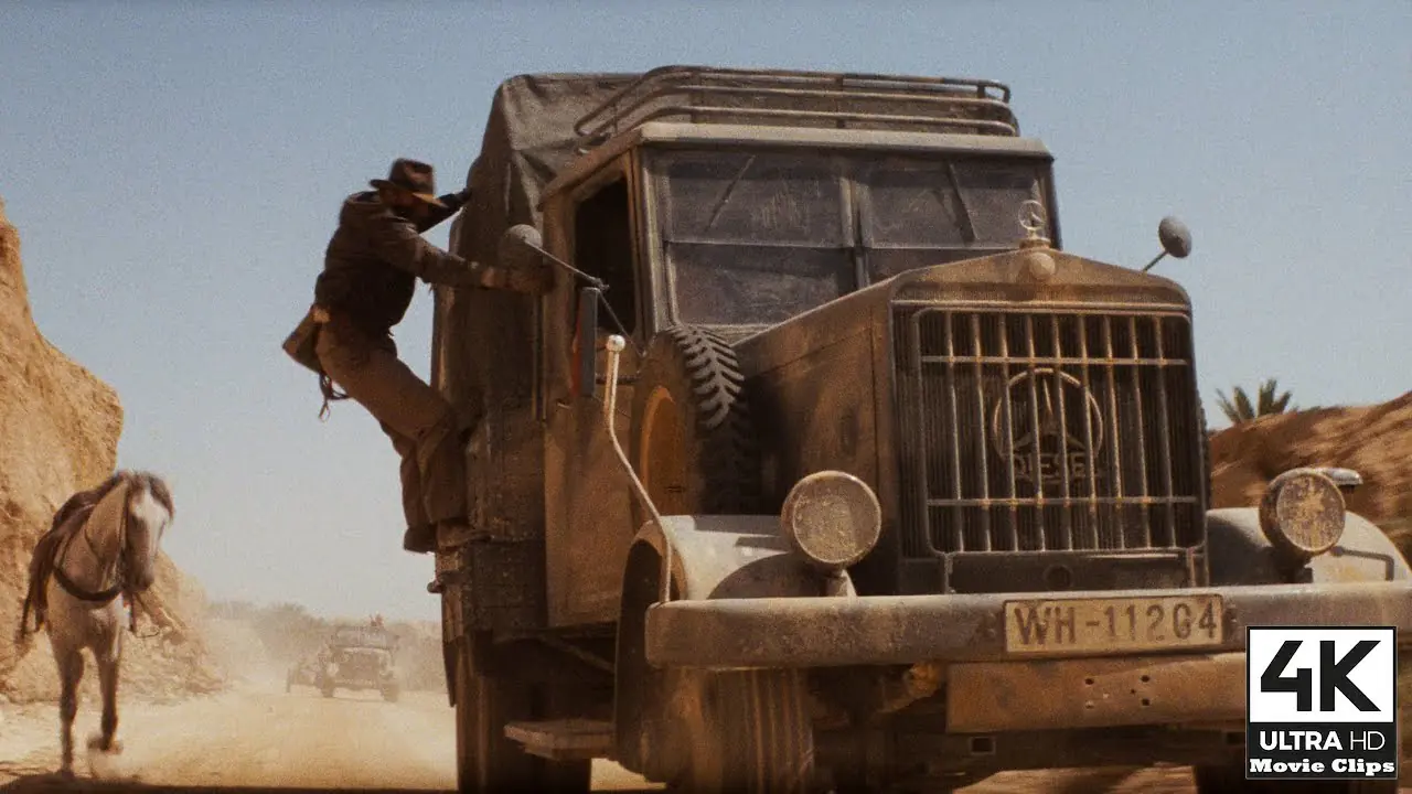 Indiana Jones truck chase stunt from Raiders of the Lost Ark