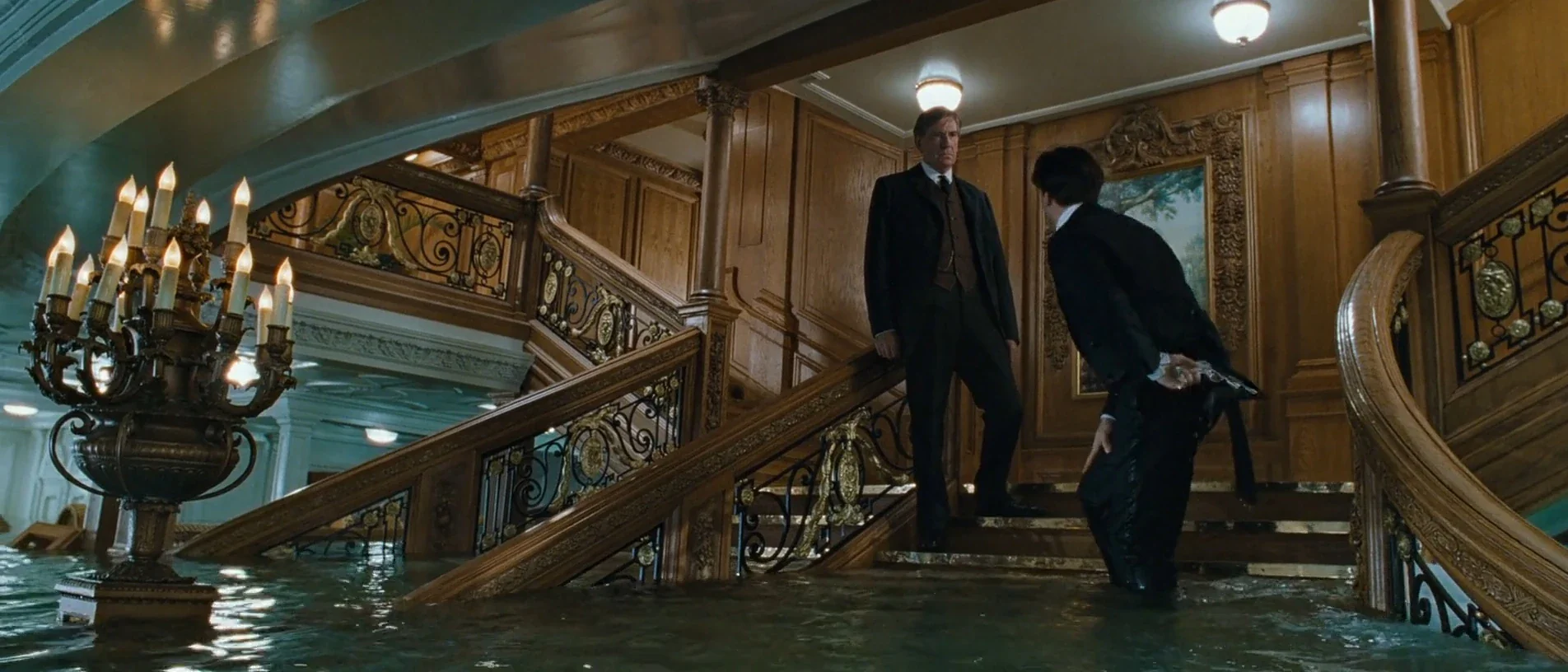 Titanic grand staircase flood scene behind the scenes BTS